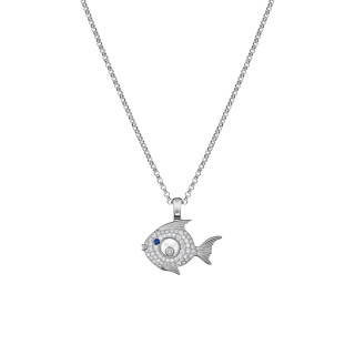 Weißgold, Halsschmuck, Chopard Happy Diamonds Fish Anhänger mit Halskette, Ref: 79A205-1201