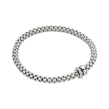Armschmuck, Weißgold, FOPE Solo Flex'it Armband mit zwei Rondellen und Pavé-Fassung