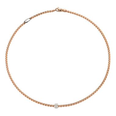 Roségold, Halsschmuck, FOPE Eka Halskette mit Pavébesatz