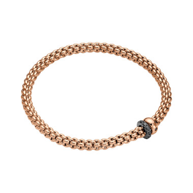 Armschmuck, Weißgold, FOPE Solo Flex'it Armband mit zwei Rondellen und Pavé-Fassung