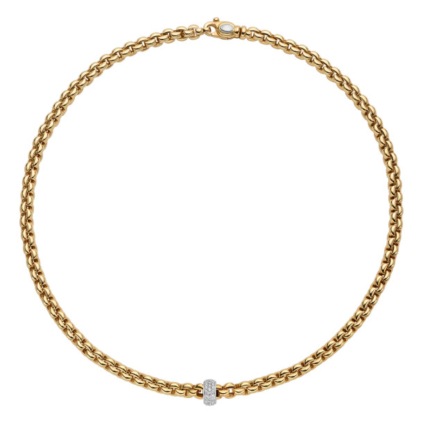         Gelbgold, Halsschmuck, FOPE Eka Flex'it Halskette mit Pavébesatz