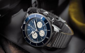 superocean heritage ii b01 chronograph 44 with blue djial andj ocean classic steel bracelet kopiee